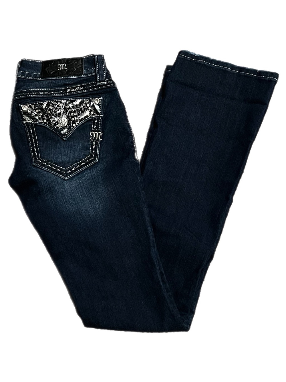 NWT Miss Me Dark Blue Bootcut Jeans with Embellished Back Pockets